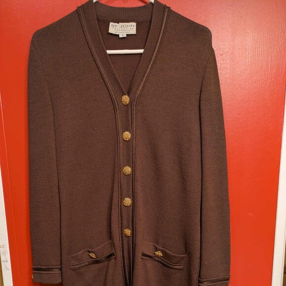 St. John by Marie Gray Womens 4 Brown Knit w Gold Buttons Cardigan - EUC - Picture 1 of 16